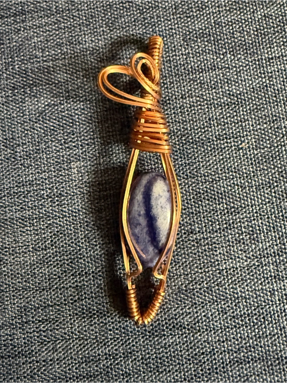 Rose Gold-Tone Wire Wrapped Blue Aventurine Stone Pendant Necklace